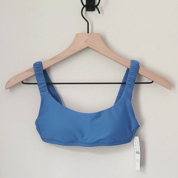 New J.Crew Scrunchie-Strap Squareneck Bikini Top Size XXS in Blue NWT - Picture 1 of 9